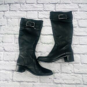 Tahari Black Kaley Tall Riding Boots Size 9 Leather Round Toe Side Zip